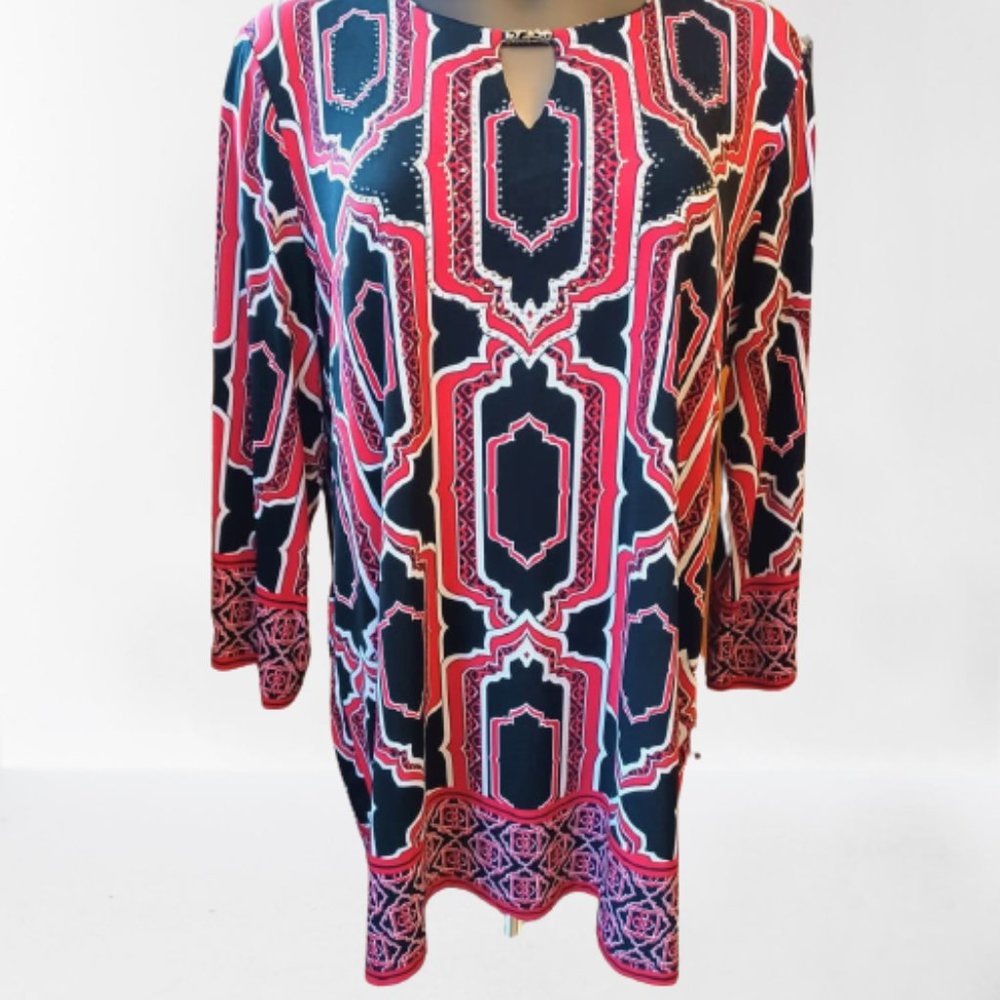 💖Beautiful Embellished Black/Red JM Collection Blouse Tunic | SIZE: 1X💖